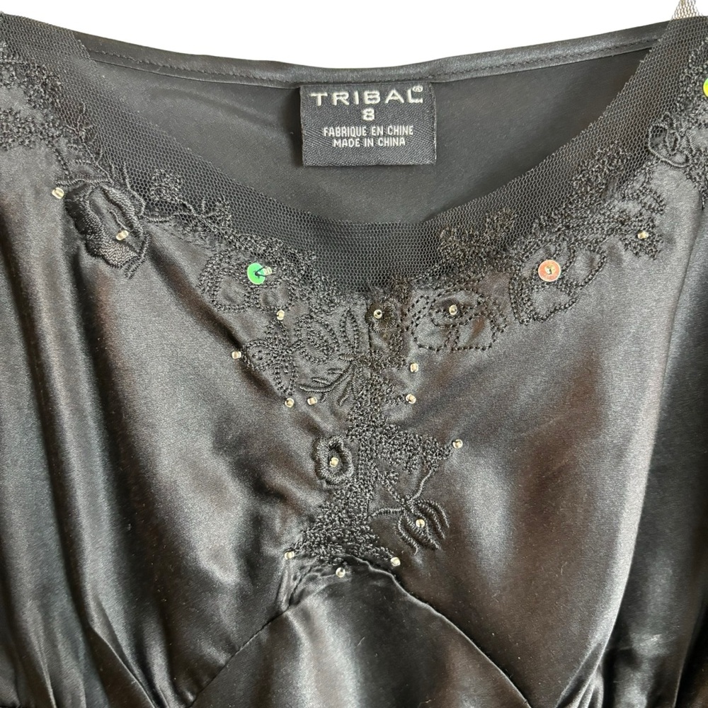 Tribal Black Satin Embellished Tank Top - Picture 4 of 10